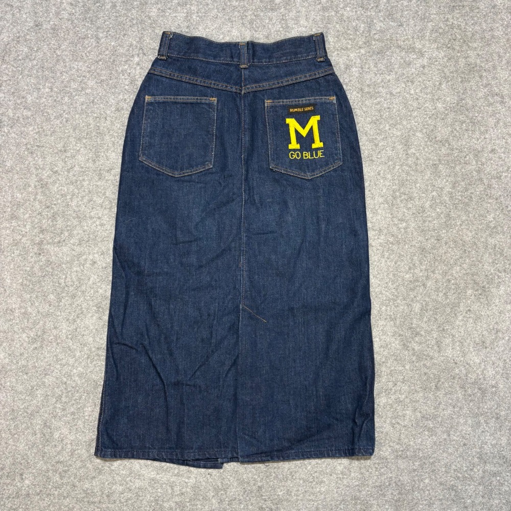Vintage Rumble Seats Michigan Go Blue Denim Maxi Skirt Dark Wash Size 5‎